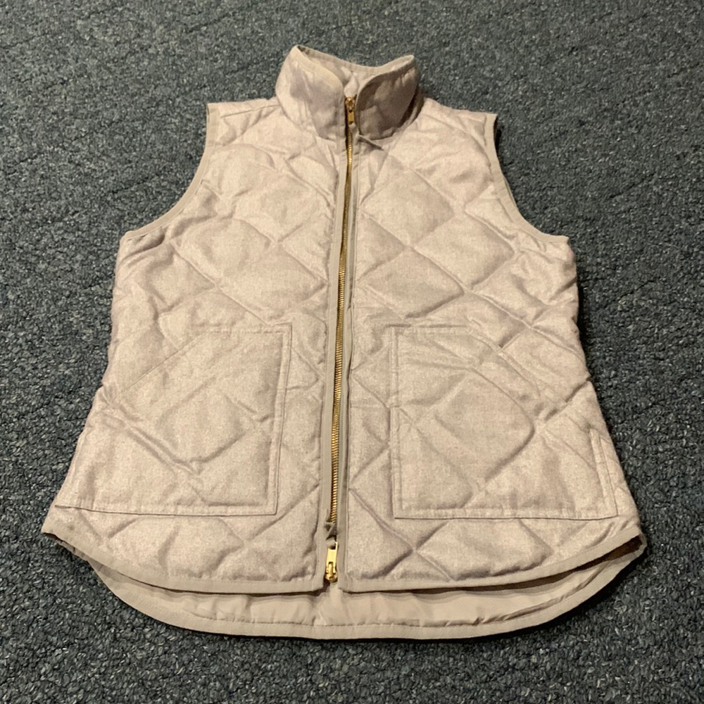 J. Crew Quilted Light Beige Vest with Gold Zipper